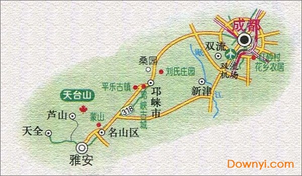 成都到天台山路线图