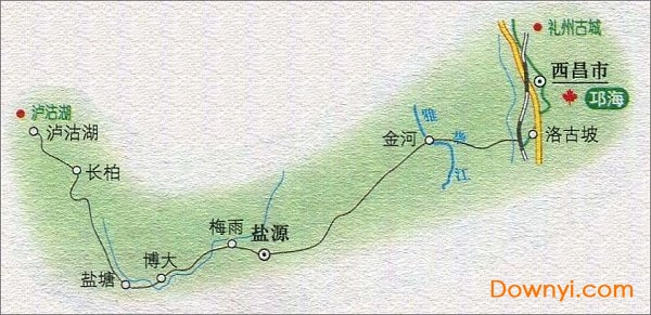 西昌到泸沽湖路线图