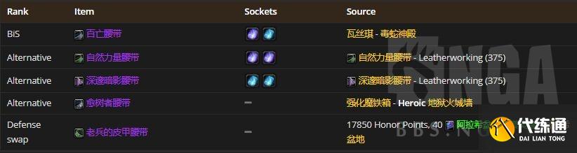 魔兽世界怀旧服：P2阶段熊坦在T5本里配装BIS参考