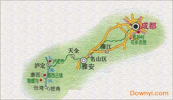 成都至泸定桥路线图